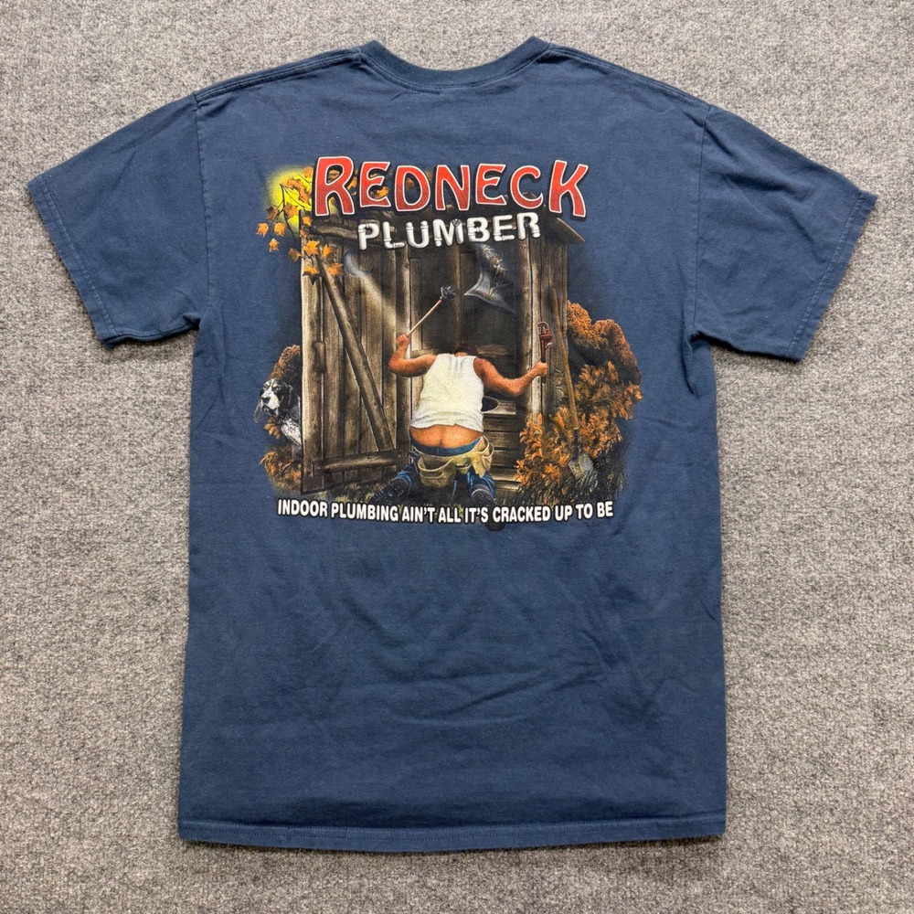 Redneck Plumber Sportsman Graphic T-Shirt Mens Blue Funny Novelty Tee‎ - Picture 5 of 6